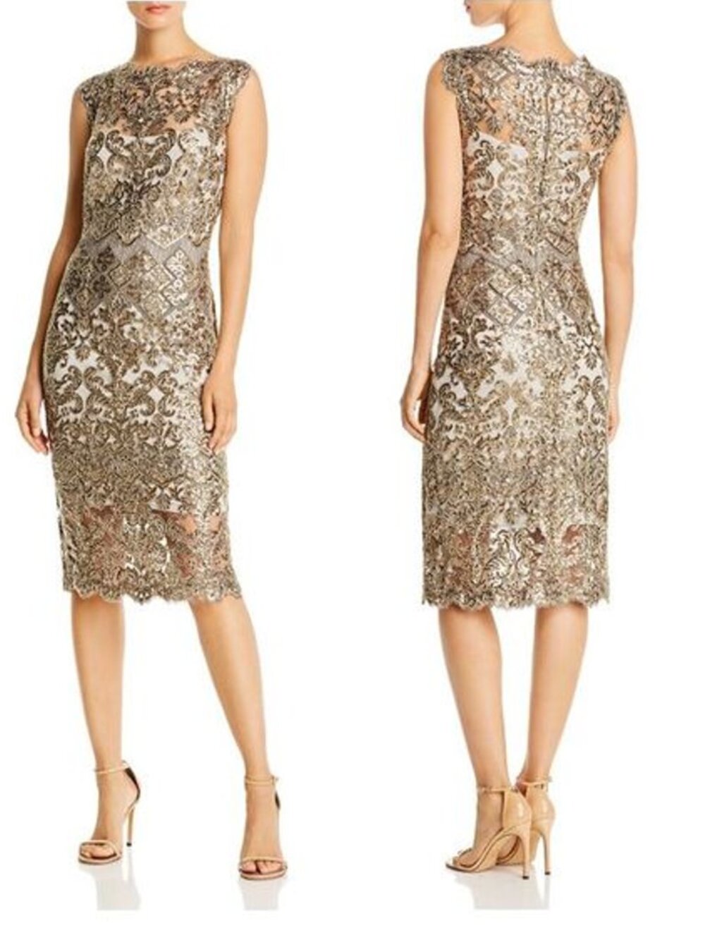 NWT New Tadashi Shoji Delta Embroidered Sequin Dress In Smoked Grey Size 16